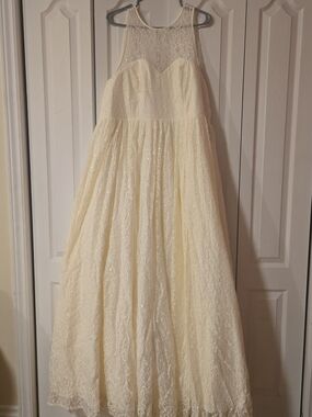 Ivory Lace Sequin Formal Dress for Girls with Sheer Yoke